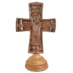 Croix d'autel Jésus Gd Prêtre + Vierge 20 cm