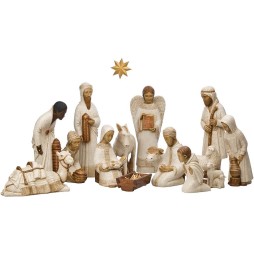 Crèche complète Blanche (18 sujets + l'étoile + la mangeoire)