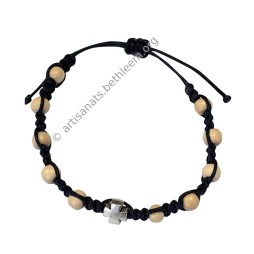 Bracelet dizainier monocolore avec Croix et perles en bois