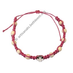 Bracelet dizainier monocolore avec Croix et perles en bois