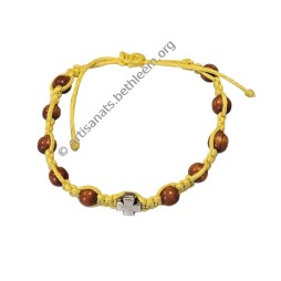 Bracelet dizainier monocolore avec Croix et perles en bois