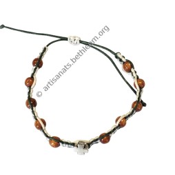 Bracelet dizainier multicolore avec Croix et perles en bois
