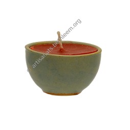 Bougie dans coquetier turquoise, bougie rouge H3