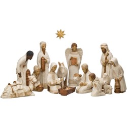 Crèche complète polychrome (18 sujets et l'étoile et la mangeoire)