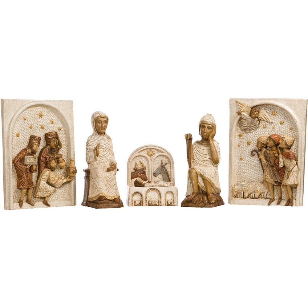 Crèche complète Polychrome Marron (6 pièces et 2 lutrins)